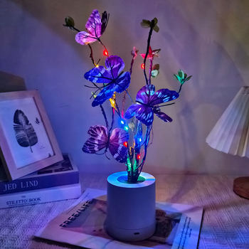 LED butterfly flower night light fortune fruit red fruit lantern room green plant fake flower Tulip artificial flower decoration