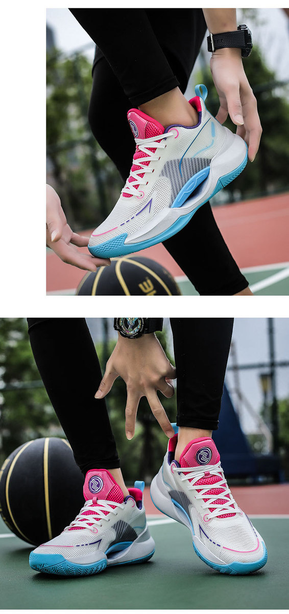 Giày bóng rổ cổ cao lưới thoáng khí, giày thể thao chạy bộ unisex — Xanh băng 8262, Bắc Lan 8262, Trắng Đỏ 8262