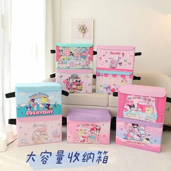 Cartoon Sanrio Large Storage Box Portable Foldableable Dormitory Storage Box with Lid Dustproof Storage Basket Toys