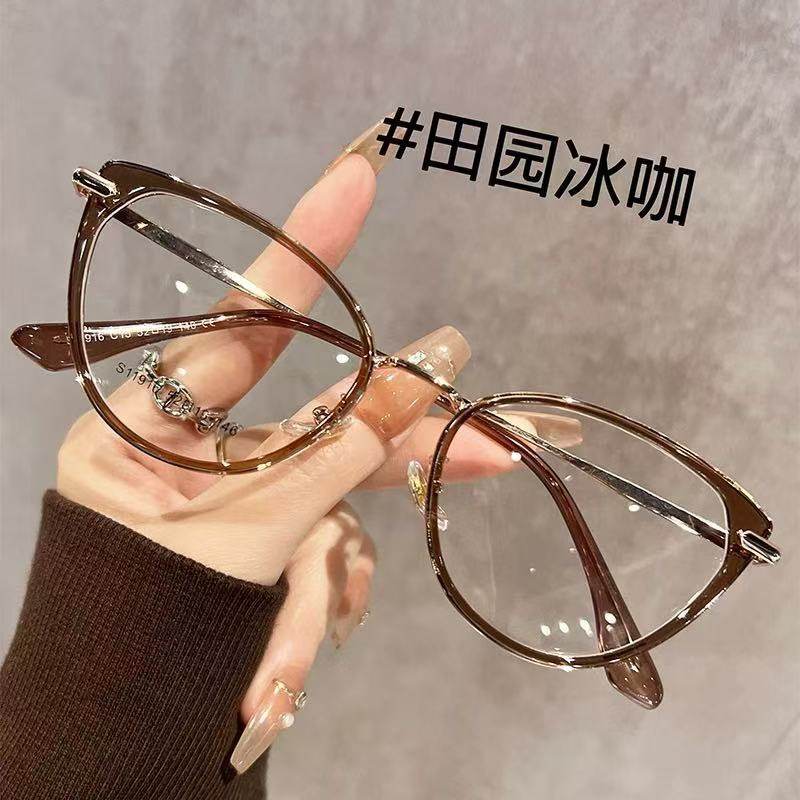 Ultra-light cat's eye brown glasses myopia degree can be matched with female makeup artifact retro square round face suitable for eyes frame