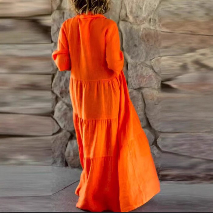 Womens Loose Fit Button Up Dress Solid Color Long Sleeve Collared Summer Casual Wear Wholesale Available