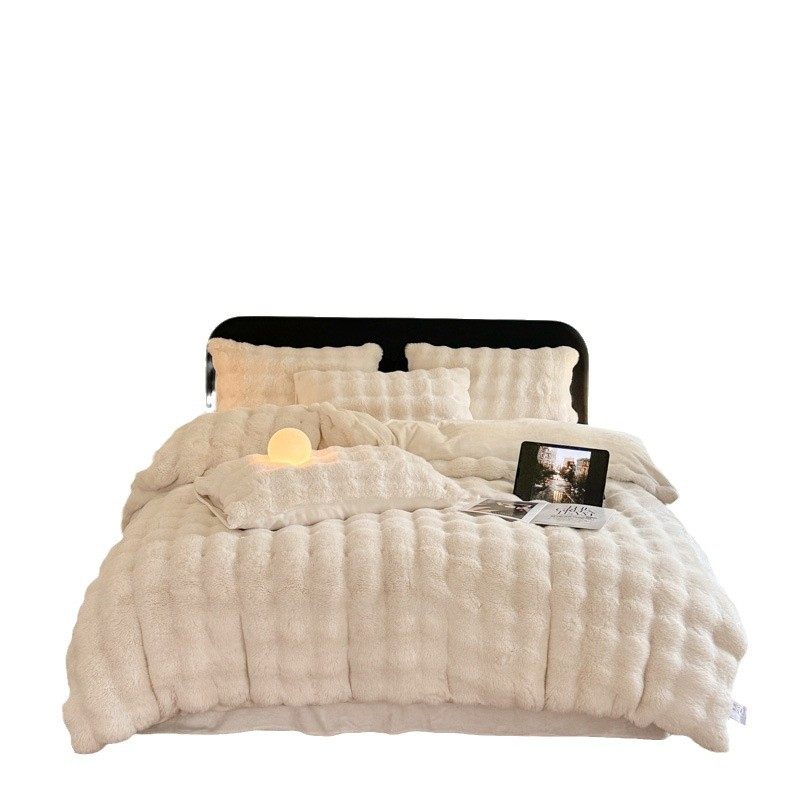 Mother and baby grade super soft autumn and winter rabbit plush four-piece set thick warm double-sided milk velvet coral velvet four-piece set