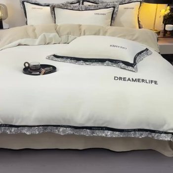 Class a Thickeneded Warm Milk Velvet Four-Piece Winter Double-Sided Velvet Quilt Cover Coral Velvet Bed Bed Sheets Three-Piece Bedding Set