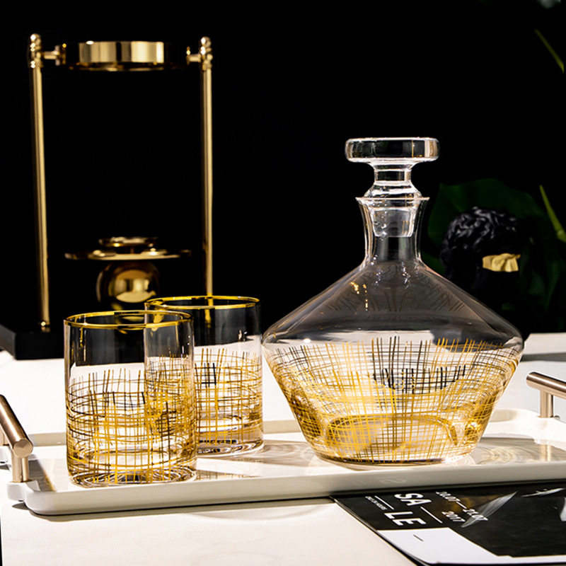 [Spot] new gold thread glass decanter model room wine cabinet decorative wine set household wine glass