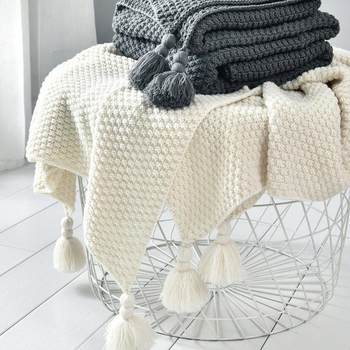 Ins Nordic Style Sofa Blanket Office Air Conditioning Nap Knitted Blanket Tassel Wool Casual Sofa Blanket Shawl