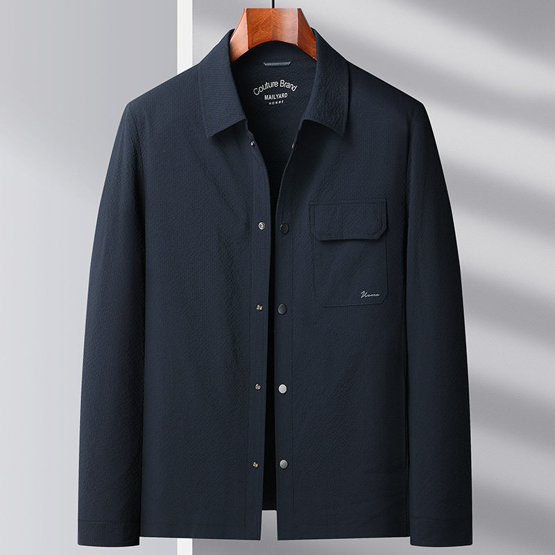 Áo Khoác Nam Cổ Bẻ Phong Cách Công Sở Chất Liệu Vải Gân Màu Xanh Navy, Xám