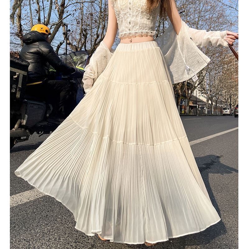 Purple Pleated Midi Skirt High Waist Flattering A Line Flowy Design Spring Summer Fashion Wholesale Available