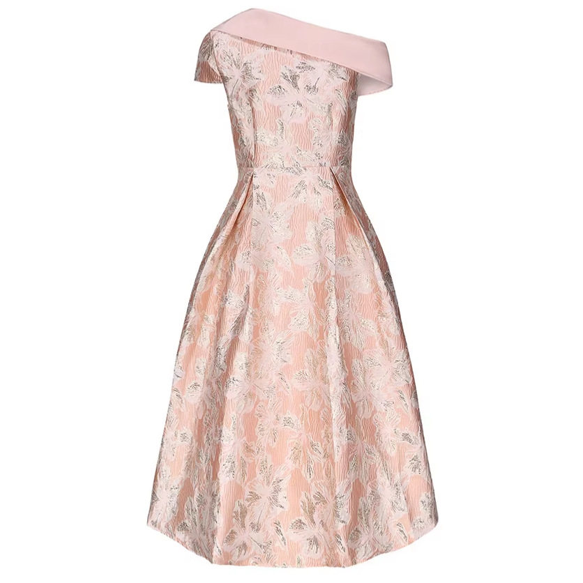 Off Shoulder Floral Print Dress High Waist A Line Silhouette Elegant Design Perfect for Work or Special Occasions