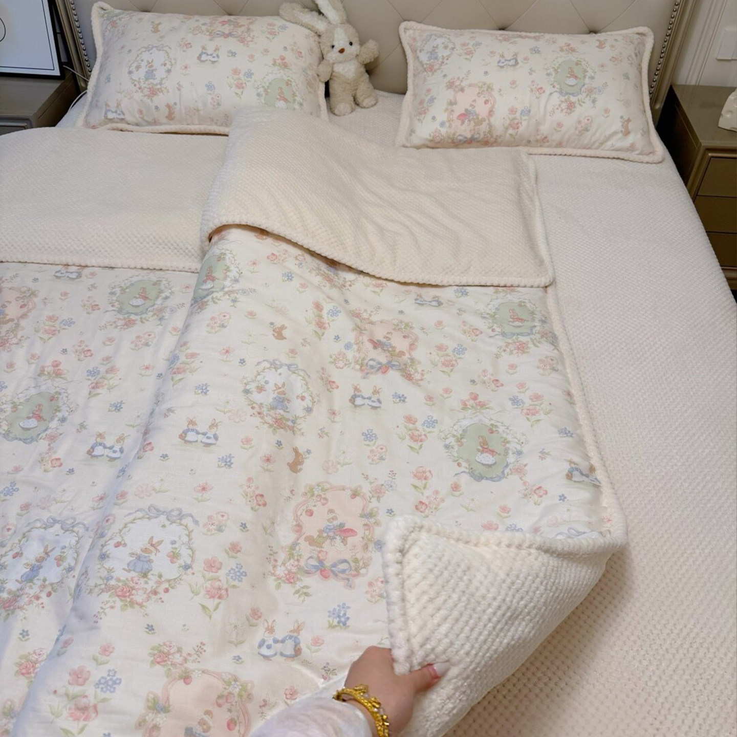 Autumn and Winter Cotton Fleece-Lined Four-Piece Set, Class a Maternal and Infant Grade Pure Cotton Double-Layer Yarn Waffle Velvet Milk Velvet Warm Three-Piece Set