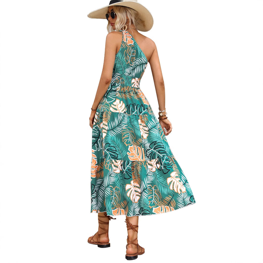 Fashionable One Shoulder Printed Dress Elegant Design Trendy Style Comfortable Fabric Perfect for Parties and Events