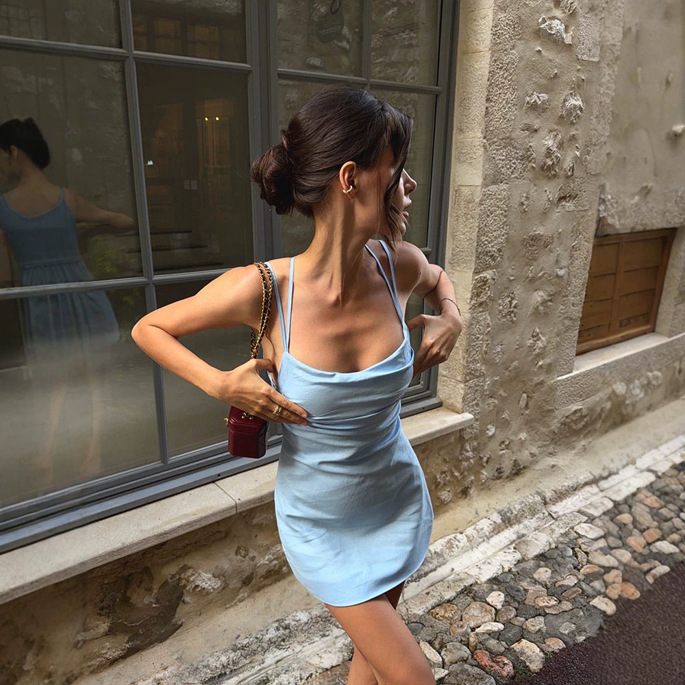 Summer Womens Backless Dress Slim Fit Solid Color A Line Mini Skirt Casual Wear for Petite Sizes Wholesale