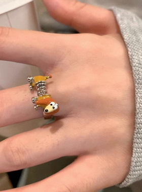 可爱小狗动物造型戒指女时尚个性高级感指环小众设计冷淡风食指戒