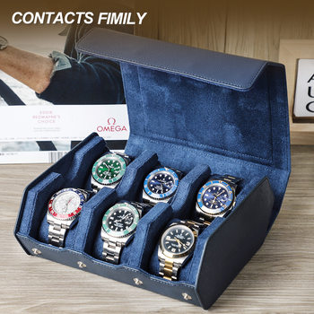 Cross Pattern Cowhide Trendy and Fashionable Mechanical Watch Storage Box Six-Pack Anti-Fall Portable Collection Genuine Leather Watch Box