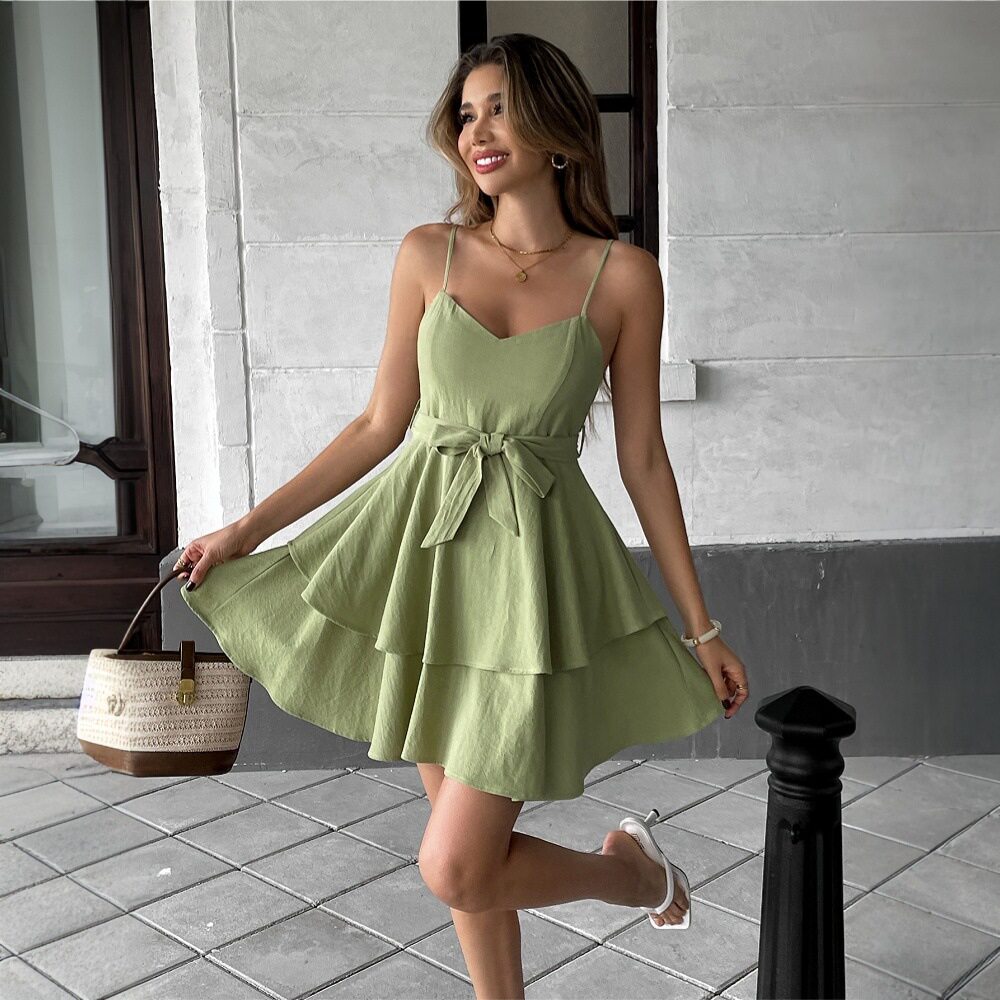 Elegant Summer Dress Ruffle Design Sleeveless Short Length Perfect for Casual Outings or Parties Wholesale Available