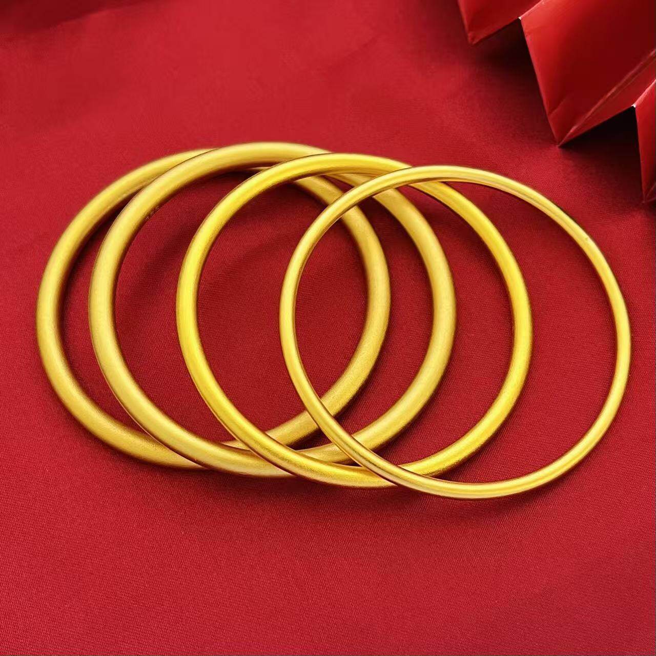 Brass Gold-Plated Traditional Bracelet for Women, Imitation Gold Bangle, Solid Plain Ring, Tiktok Style, Same Color Inside and Out