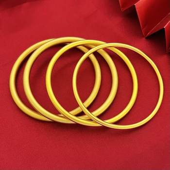 Brass Gold-Plated Traditional Bracelet for Women, Imitation Gold Bangle, Solid Plain Ring, Tiktok Style, Same Color Inside and Out