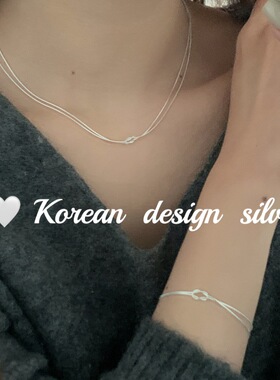 韩国简约ins风设计银饰 925纯银双层蛇骨打结项链百搭级感锁骨