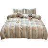 New Washed Cotton Bed Four-Piece Set, Simple Striped Quilt Cover, Bed Sheets, Three-Piece Set, Four-Piece Fitted Sheets Set, Manufacturer Wholesale