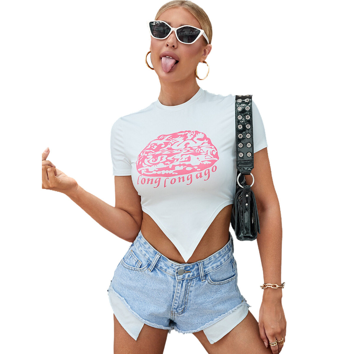 Fashionable Womens T Shirt Trendy Print Pointed Hem Casual Style Spring Summer Collection Wholesale Available