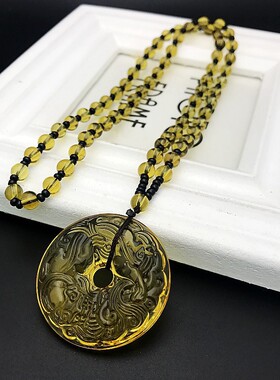 仿马来玉长款项链玻璃毛衣链绿玉平安扣项饰摆地摊饰品平安扣项链