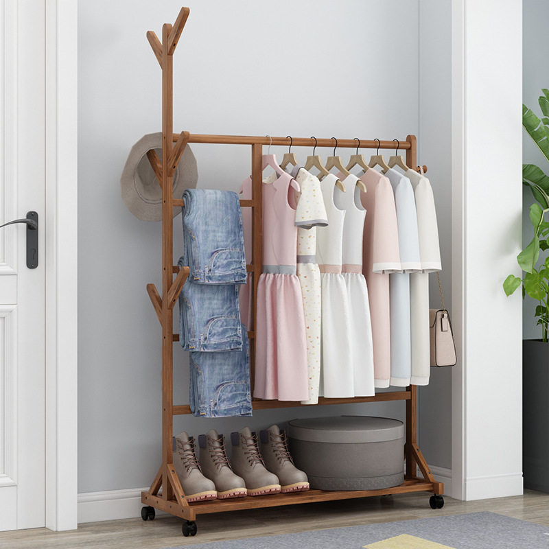 Coat Rack Floor Simple Modern Hanger Household Solid Wood Hanger Storage Rack Bedroom Clothes Rack Mobile Rack