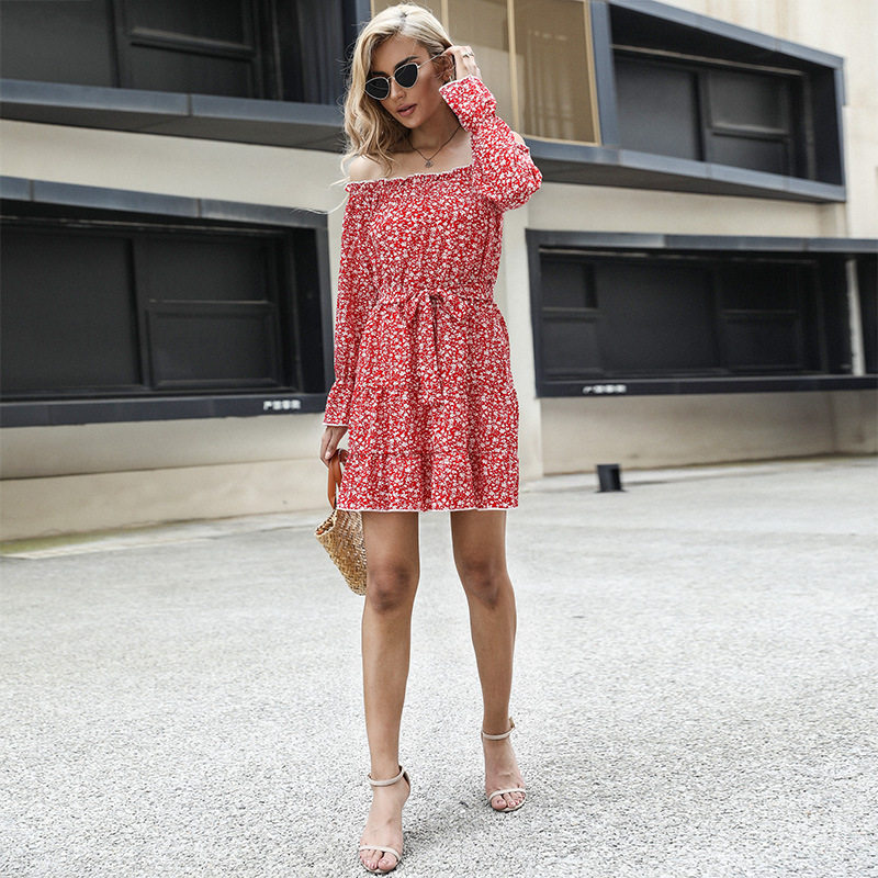 Floral Off Shoulder Dress Long Sleeve Elegant Design Comfortable Fabric Perfect for Spring Summer Events Wholesale