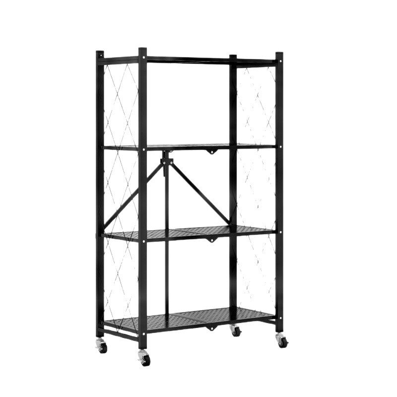 Home Storage Rack Installation-Free Multi-Layer Kitchen Large Folding Floor-Standing Movable Storage Rack with Wheels for Living Room