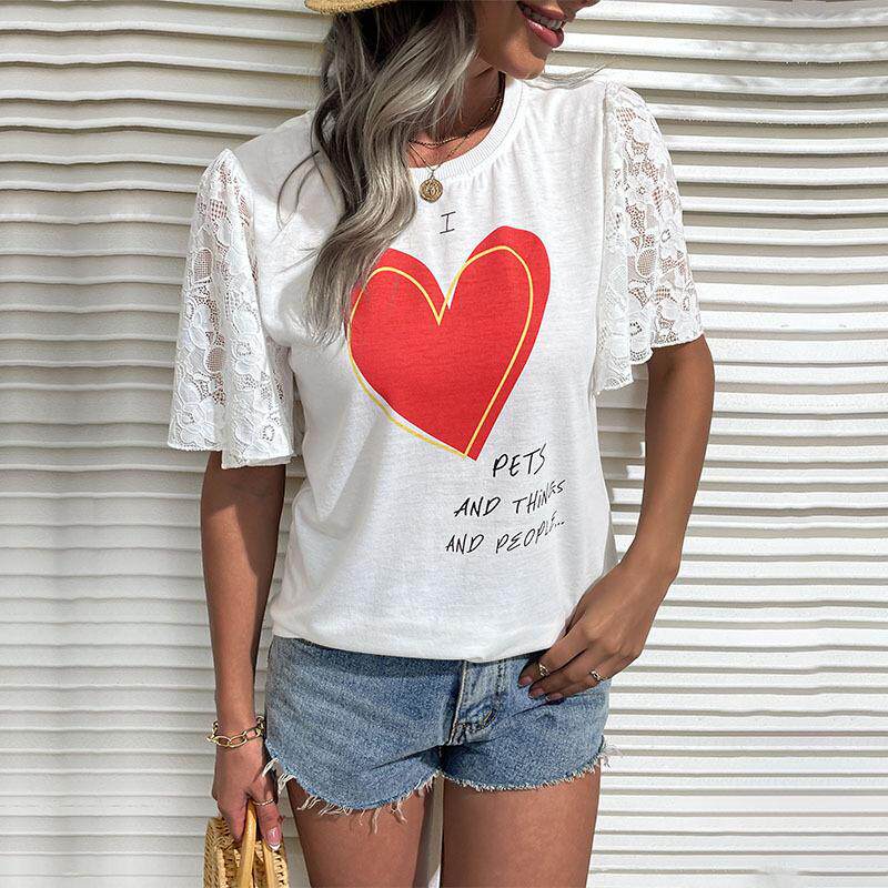 Printed White Short Sleeve T Shirt Summer Style Casual Fit Valentines Day Gift Wholesale Available