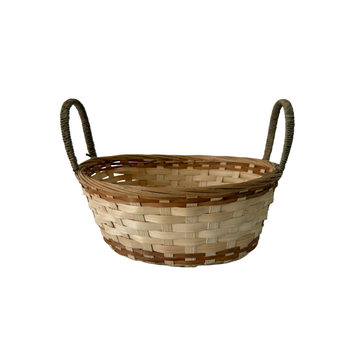 Hand-Woven Bamboo Basket Double Handle Storage Basket Kitchen Vegetable Storage Basket Desktop Fruit Snack Display Basket