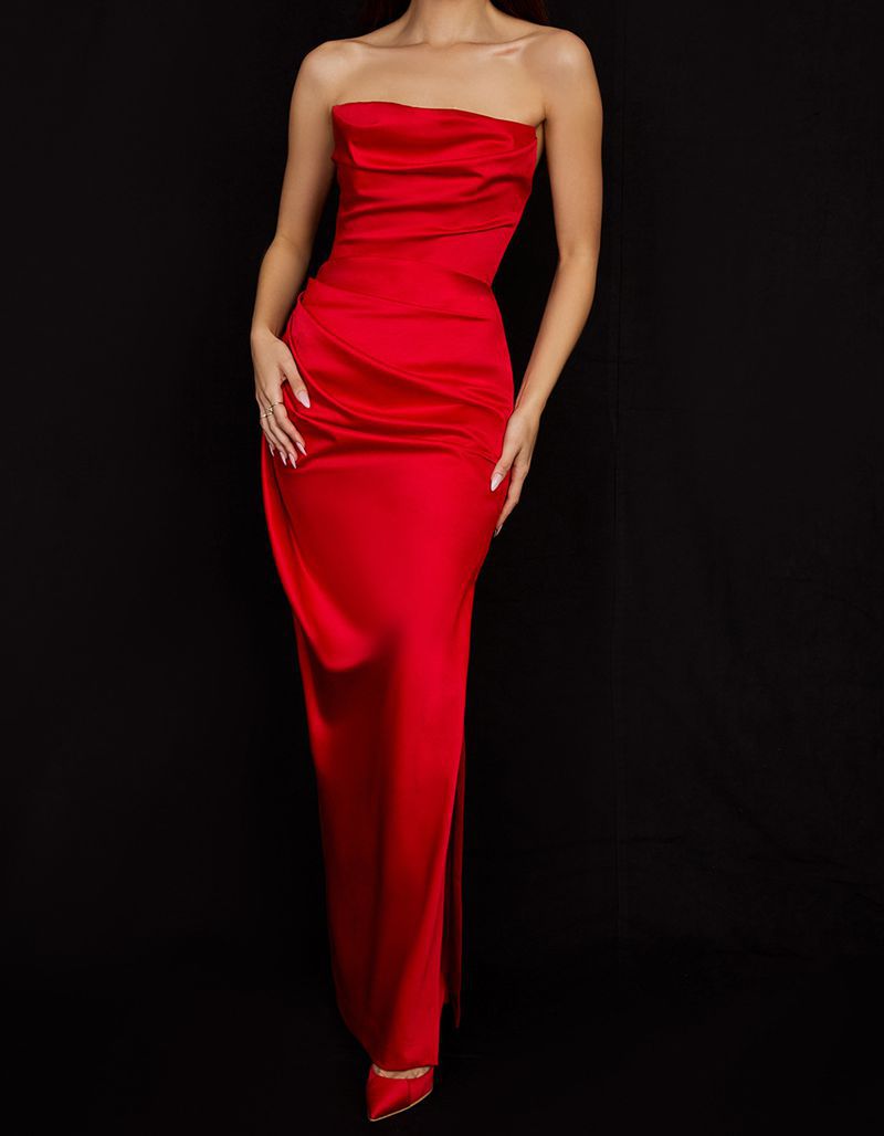 Summer Elegant Strapless Split Maxi Dress Sexy Evening Gown for Women Perfect for Parties and Special Occasions