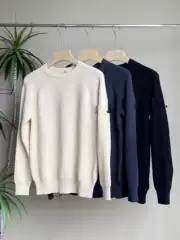 Cross-Border Men's Badge Sweater Loose Solid Color Knitwear Round Neck Base Badge Sweater Trendy
