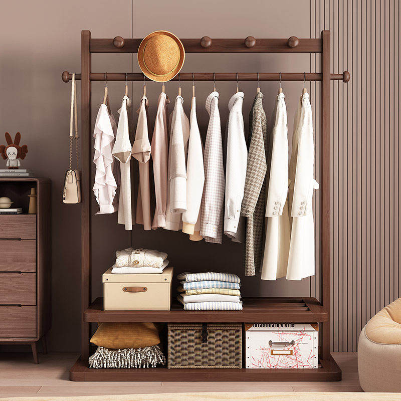 Wholesale Solid Wood Coat Rack, Floor-Standing Bedroom Household Old Bamboo Clothes Hanger, Simple Clothes Drying Rack, Indoor Clothes