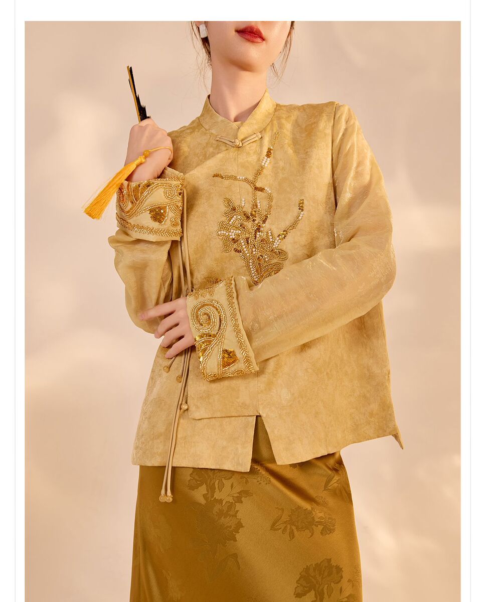 Áo sơ mi nữ dài tay thêu đính hạt cổ tròn phong cách thanh lịch — Bột Rouxia (phát hành trong cùng ngày), Bột Rouxia (tóc 7 ngày), Gạo Ánh Trăng (Giao hàng trong 7 ngày), Gạo Ánh Trăng (về tay bạn ngay trong ngày)