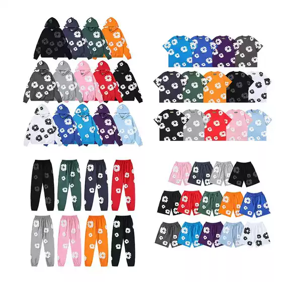 Cross-Border High-Quality D-T Kapok Foam 3D Sweatshirt Set American-Style Couple Casual Crew Neck Shorts