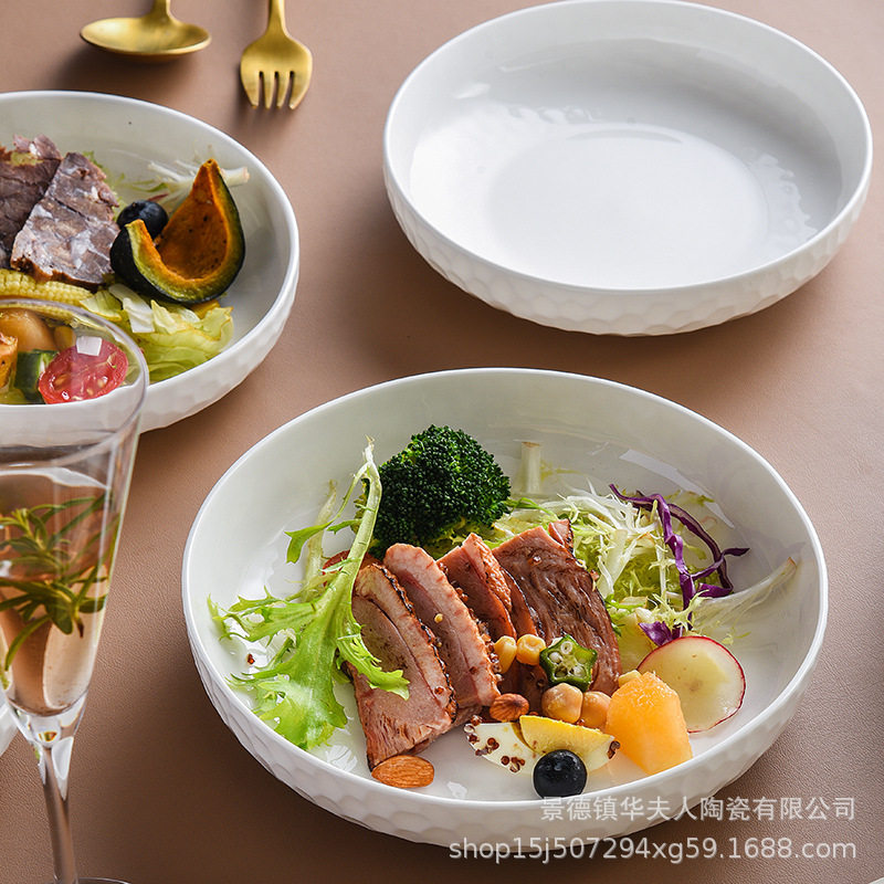 Jingdezhen Bone China Pure White Ceramic Dish Creative Household Tableware Simple Chinese Soup Plate Round Dish Deep Plate