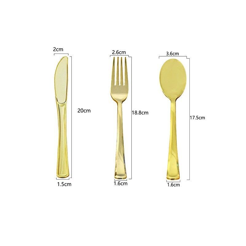 Amazon cross-border PS plastic UV plating golden disposable knife and fork spoon birthday wedding cross-border party tableware