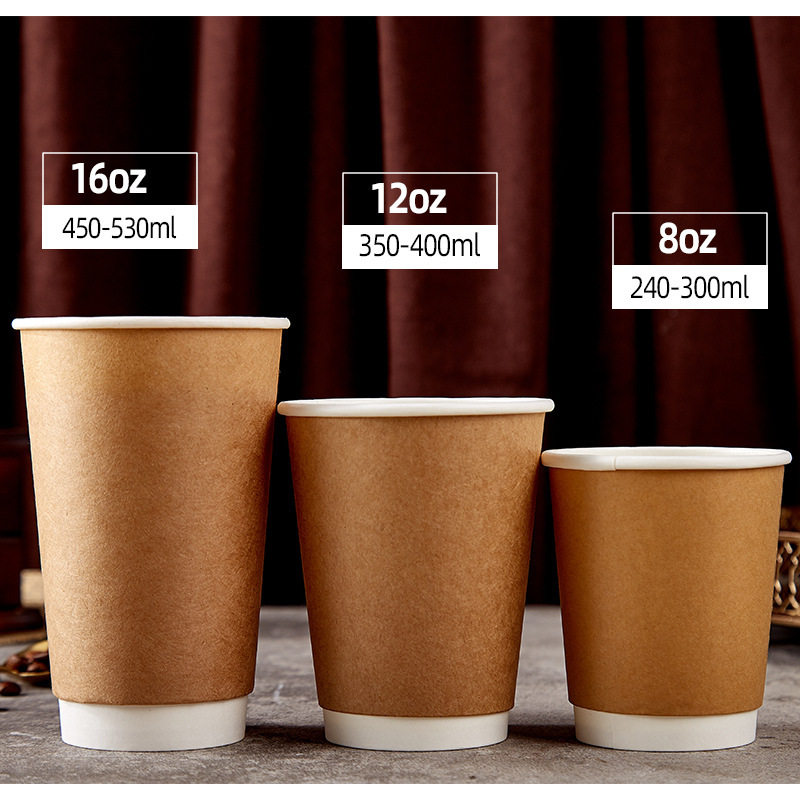 Kraft Paper Cup Disposable Coffee Cup Thickened Milk Tea Double Layer White Cup Packing Cup Hot Drink Cup with Lid 100 Set