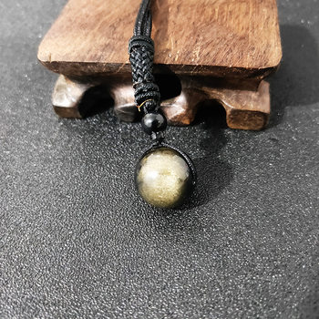 AliExpress cross-border hot sale obsidian pendant gold obsidian necklace single bead necklace Crystal lucky beads jewelry clavicle