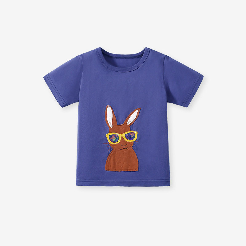 Kids' Summer Rabbit Print T-Shirt, Boys' Cotton Applique Top