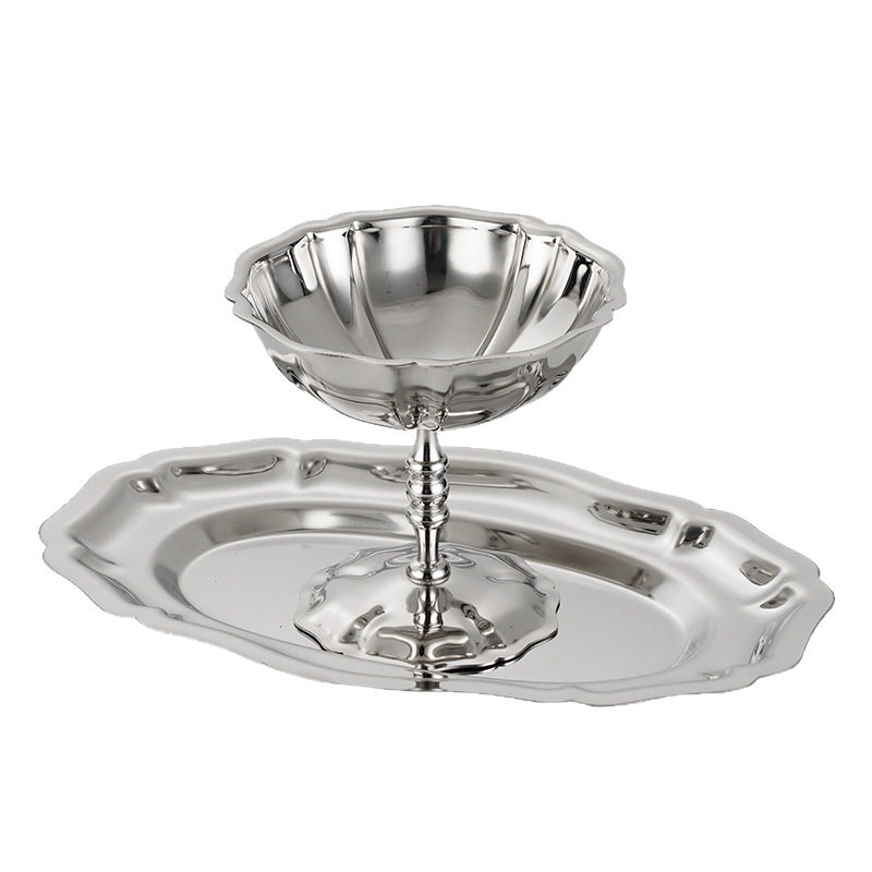 304 Stainless Steel Oval Lace Plate Russian Food Snack Dessert Plate Fruit Plate Fine Cake Tray