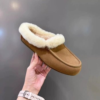 Fashion Retro Thick-Soled Furry Shoes with Round Toes for Outer Wear and Velvet to Keep Women Warm, Slip-On Lazy Toe-Cap Slippers, Mule Shoes