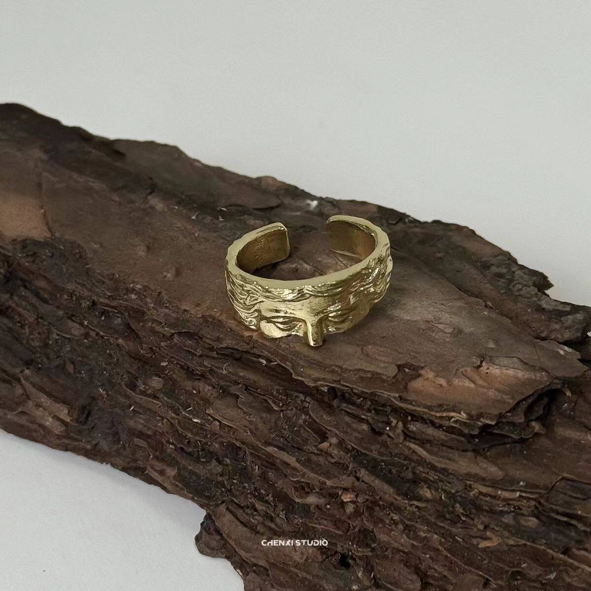 维纳斯半人脸戒指男款夸张冷淡风表情食指戒时尚欧美跨境开口指环