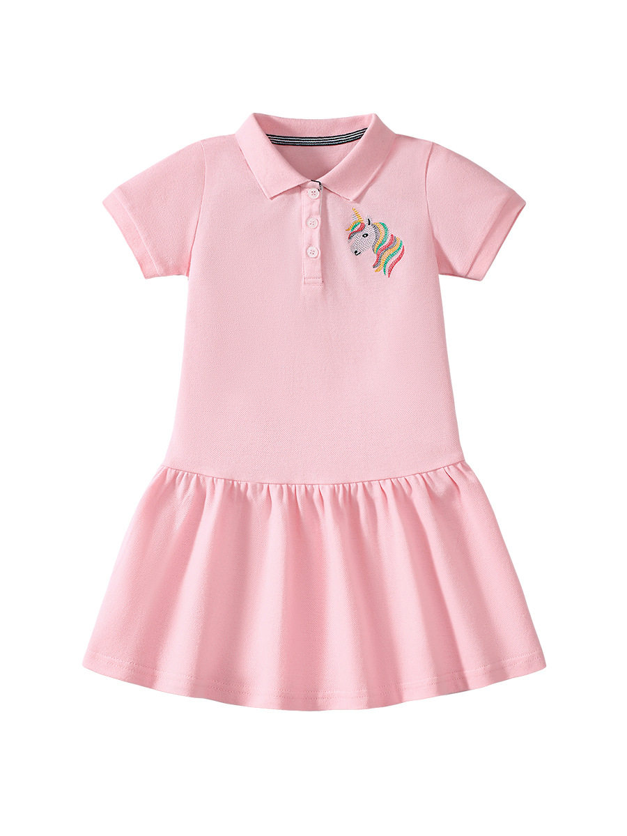 Girls' Summer Short-Sleeve Cute Dress, Cotton Kids' Dress