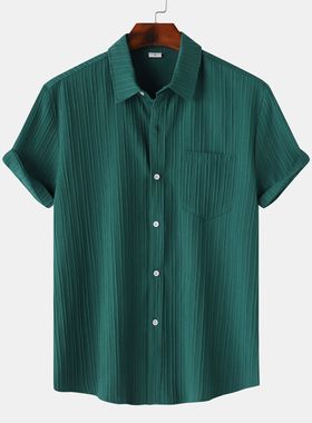夏季男士纯色翻领短袖衬衫男上衣