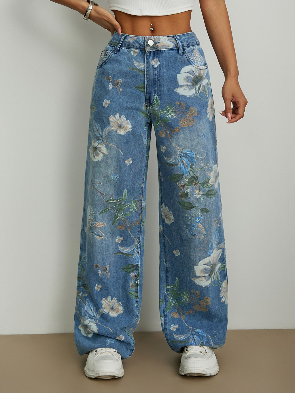 Loose Fit Wide Leg Jeans Printed Denim Street Style Casual Wear Ready to Ship Wholesale Available