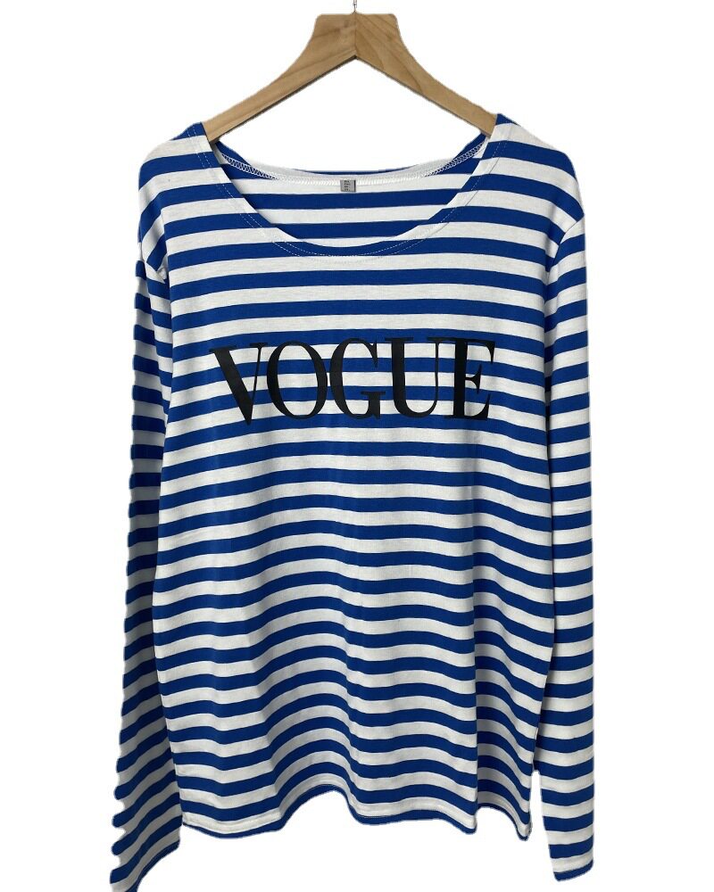 Womens Long Sleeve Cotton T Shirt Floral Stripe Print Soft and Loose Fit Spring Summer Fashion Top Wholesale