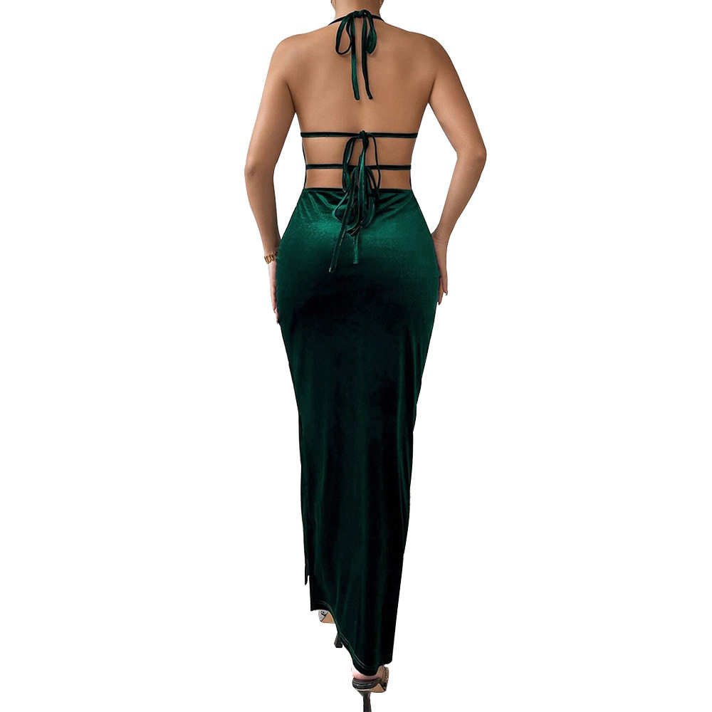 Velvet Bodycon Halter Dress Slim Fit Sexy Style Party Wear Autumn Winter Collection Wholesale Available