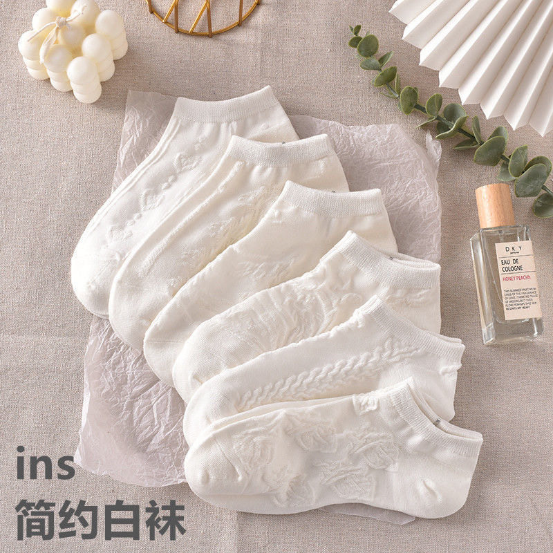 白色袜子女春夏季薄款ins潮纯色卡通学生运动短筒袜诸暨袜子批发