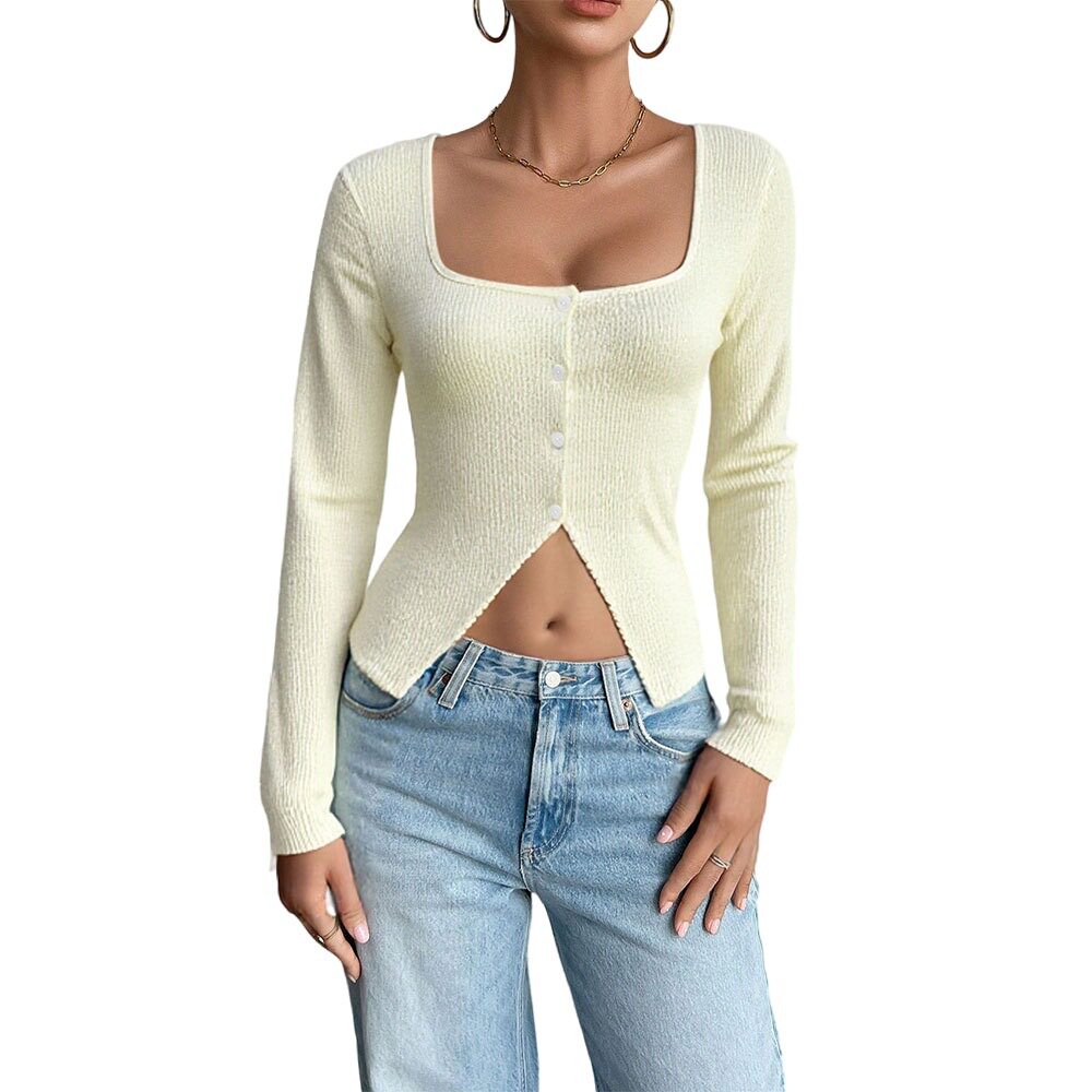 Sexy Crop Top T Shirt Long Sleeve Unique Design Spring Summer Womens Fashion for Casual Wear Wholesale Available