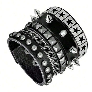 European and American Hot-Selling Punk Style Fashionable Men's Multi-Layered Retro Leather Bracelets Personalized Rivet Bracelets Cool and Handsome Wrist Straps